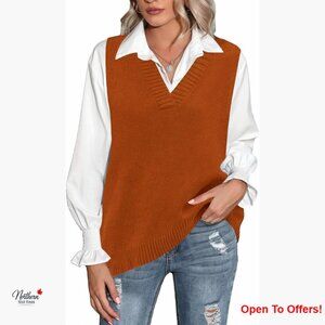 Oversized V-Neck Sleeveless Sweater Vest Knitted Pullover Tank Top